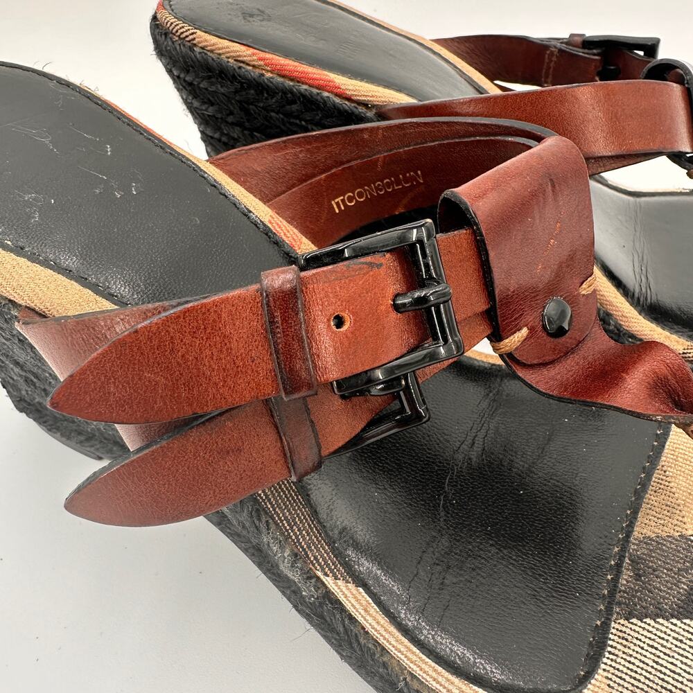 Burberry Leather Brown Wedge Espadrille Thong Heels Sandals Size 39 / 9 - Picture 8 of 10